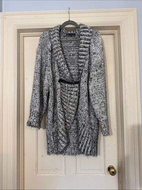 Zara Cozy Chunky Shawl Collar Sweater Cardigan - Gray/Black